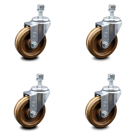Service Caster 4 Inch High Temp Phenolic Wheel Swivel 1/2 Inch Threaded Stem Caster Set SCC SCC-TS20S414-PHSHT-121315-4